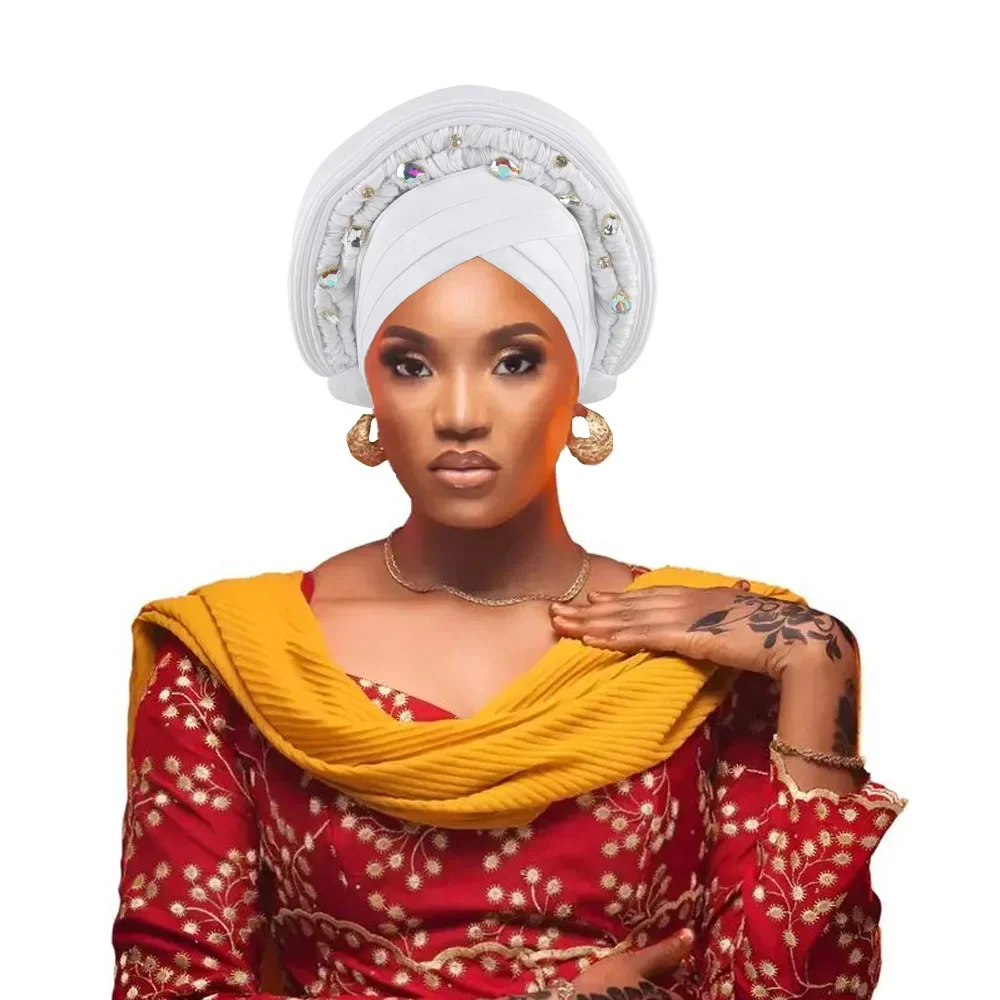

Latest African Headtie Auto Geles Turban Already Made Head Ties Headpiece for Nigeria Women Hijab Bonnet Wraps Aso Oke Headwrap