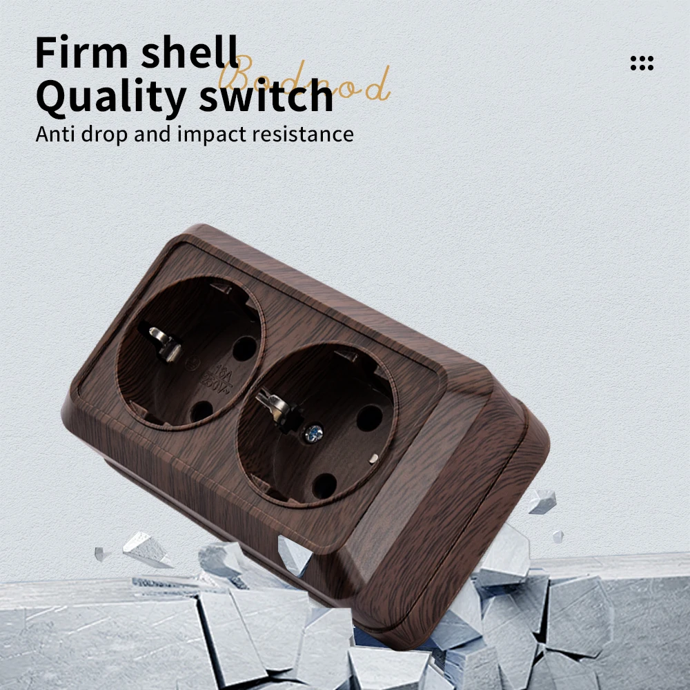 Wood With Ground Classic Electrical Outlets Wall Surface EU Standard Flame Retardant Power Sockets Paint Plastic Plugs Socket