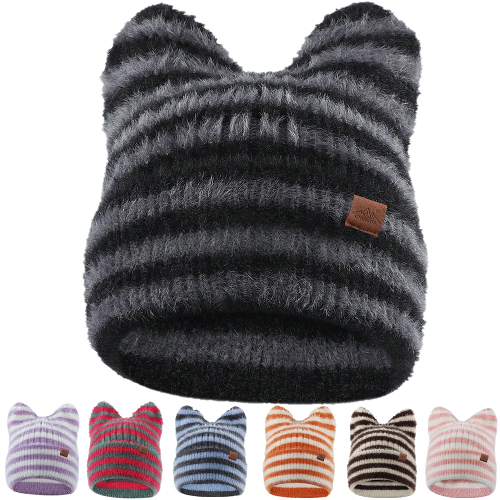 Damen-Plüsch-Wintermütze mit flauschigen Ohren, gemütliches Katzenohr-Design, modische Y2K-Mütze für Damen