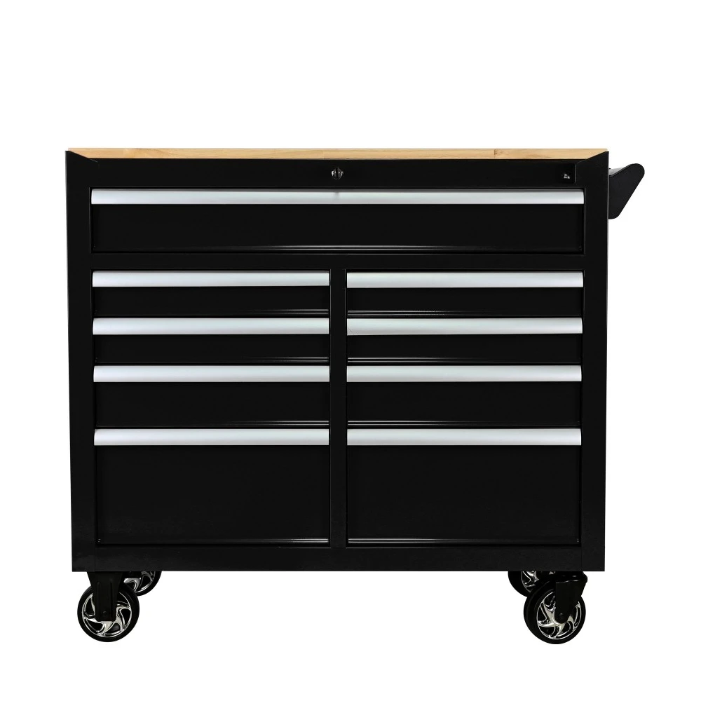 

9 DRAWERS MULTIFUNCTIONAL TOOL CART WITH WHEELS AND WOODEN TOP,Tool Case