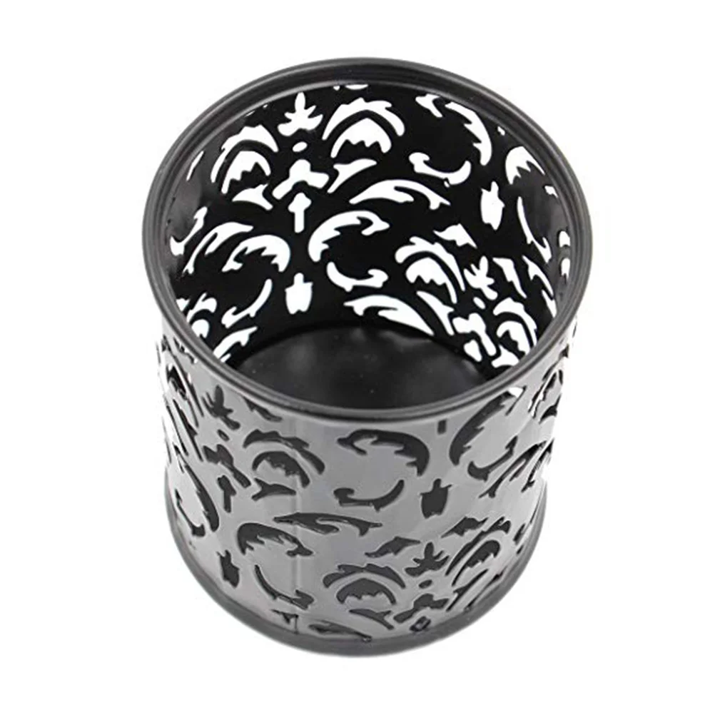 2 قطعة حاوية أقلام رصاص فنية من الحديد منظم حامل أقلام مجوف أنيق لتزيين مكتب المكتب المنزلي باللون الأسود