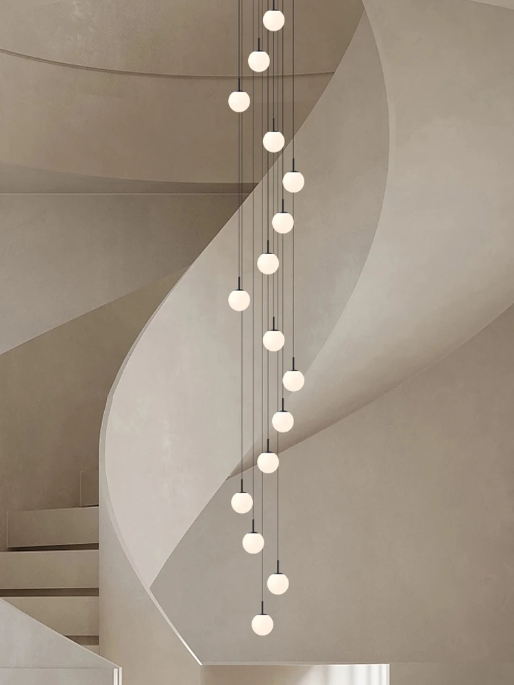 LED الشمال نمط كروية الثريا فيلا معلقة الدرج قلادة مصباح غرفة المعيشة ضوء السقف غرفة نوم ضوء إضاءة داخلية #2