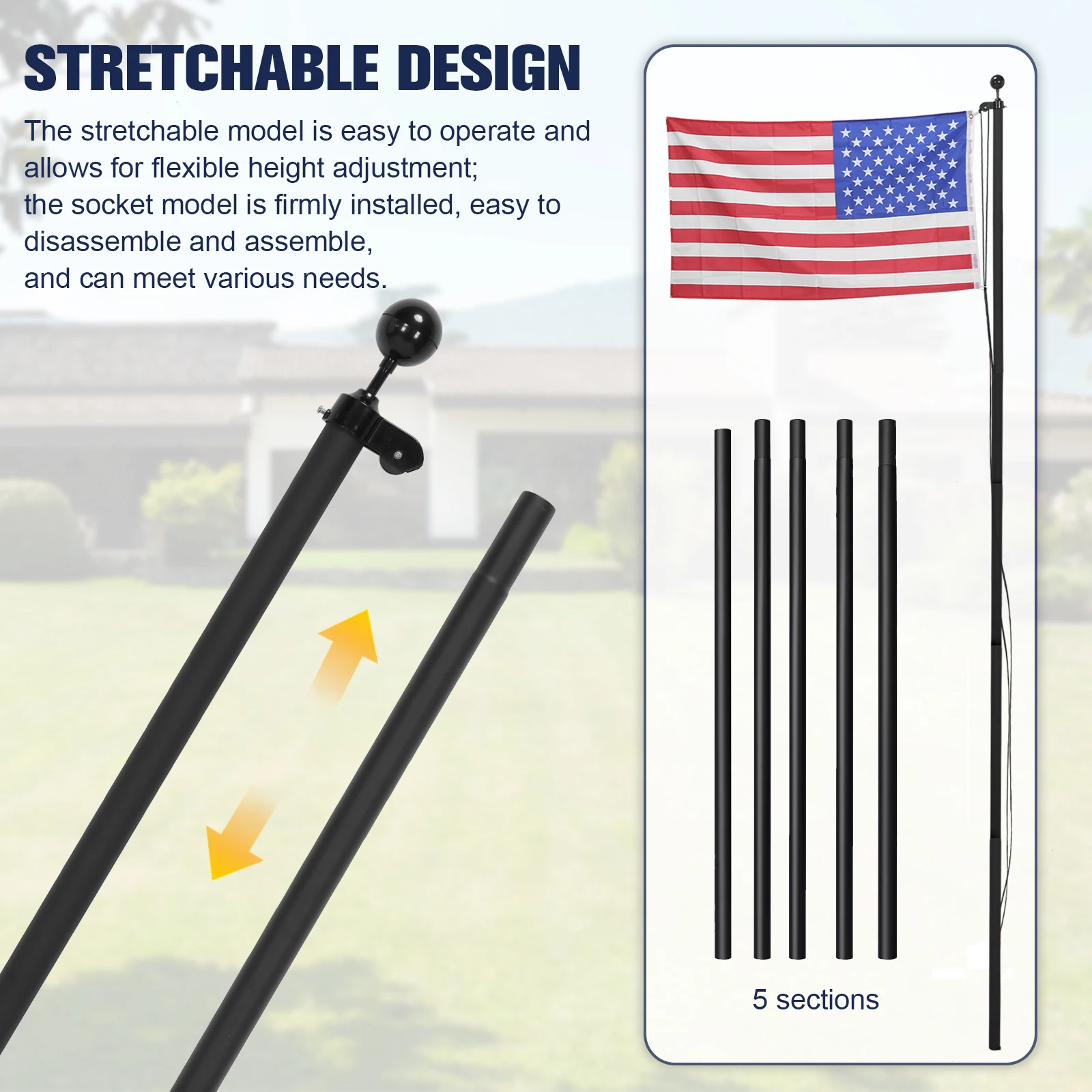 

Heavy Duty Flag Pole Holder Extra Thick Rustproof Flagpole with 360° Rotating Rings Clip for Yard Residential Or Commercial