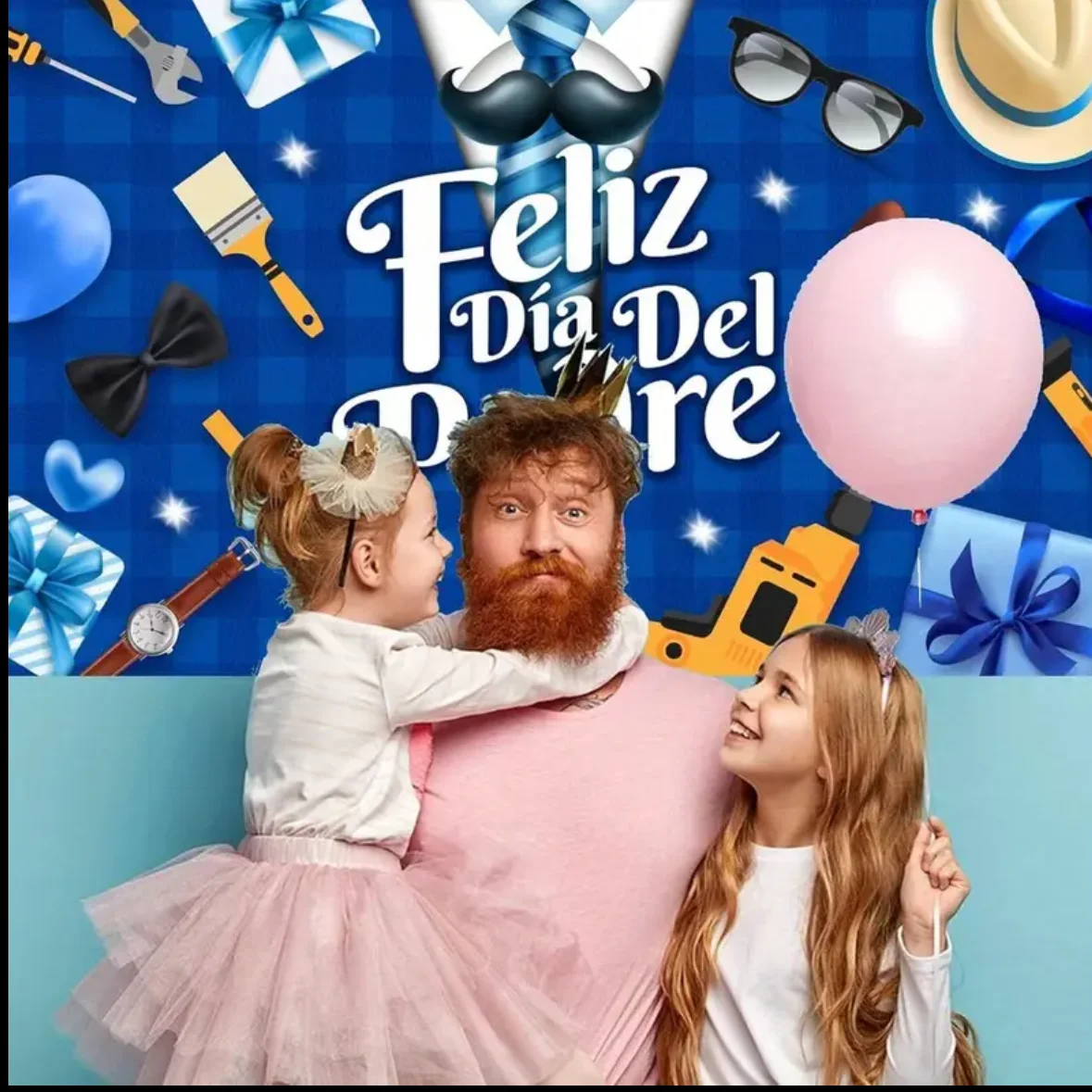 Feliz Dia Del Padre Spanish Happy Father's Day Backdrop Blue Grid Ties Trophy Best Dad Family Party Decor Banner Photozone Props