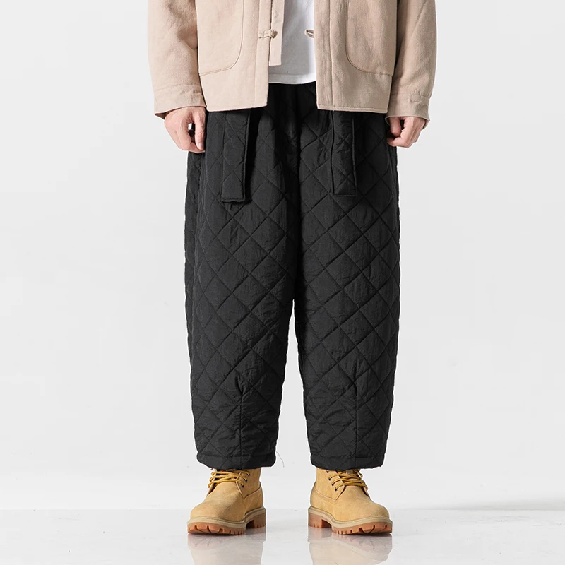 Winter Pants Men Thickened Padded Cotton Casual Warm Chinese Style Straight Trousers High Quality Loose Drawstring Sweatpant Men