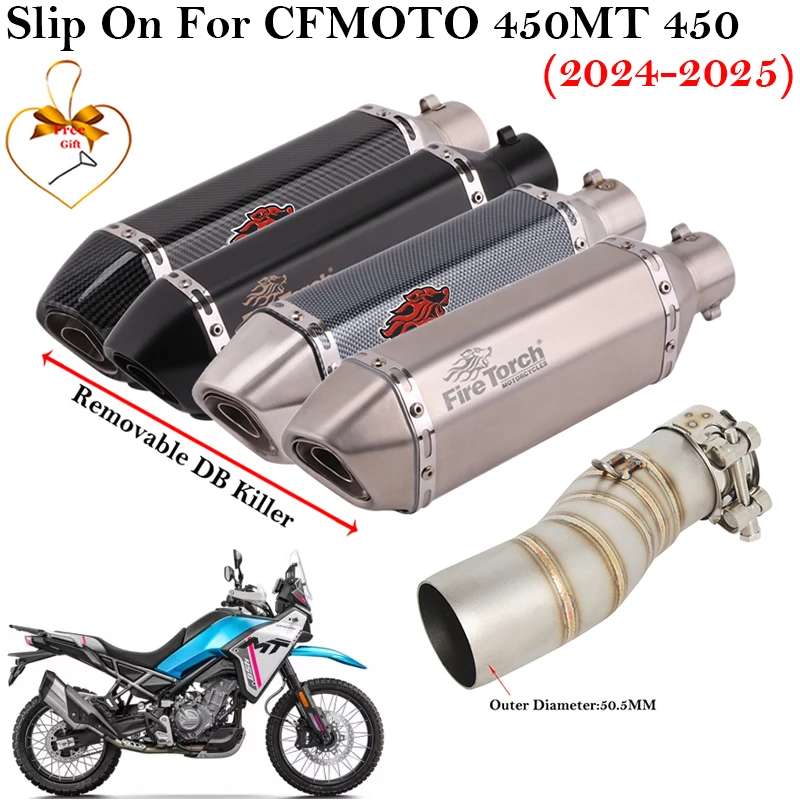 

Slip On For CFMOTO 450MT 450 MT 2024 2025 Motorcycle Exhaust System Middle Link Pipe With 51mm Muffler Moto Removable DB Killer