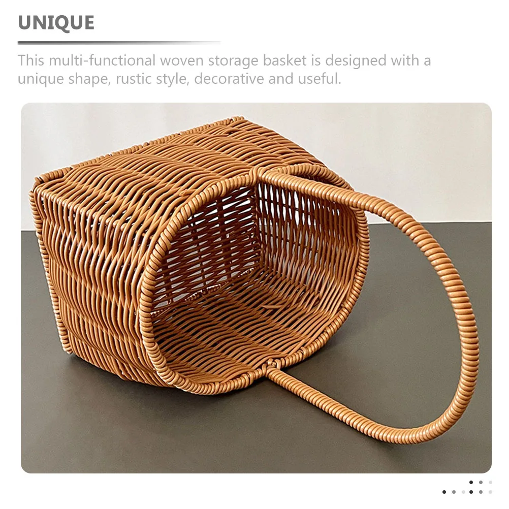 

Rattan Woven Basket Rustic Style Portable Storage Basket Handles for Picnic Wedding Shower Gift Fruit Snacks Storage
