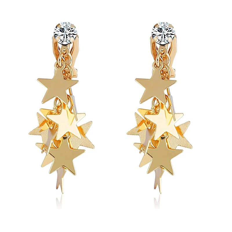 Fashion Gold Silver String Star Clip On Earrings for Without Piercing Women Girl Ear Clips Jewelry Gift
