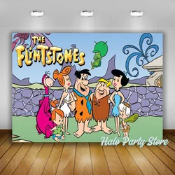 Flintstones Birthday party  Backdrop Kids Birthday Baby Shower Photo Background Photography Vinyl  Cartoon  Boy  Cute  1st Decor