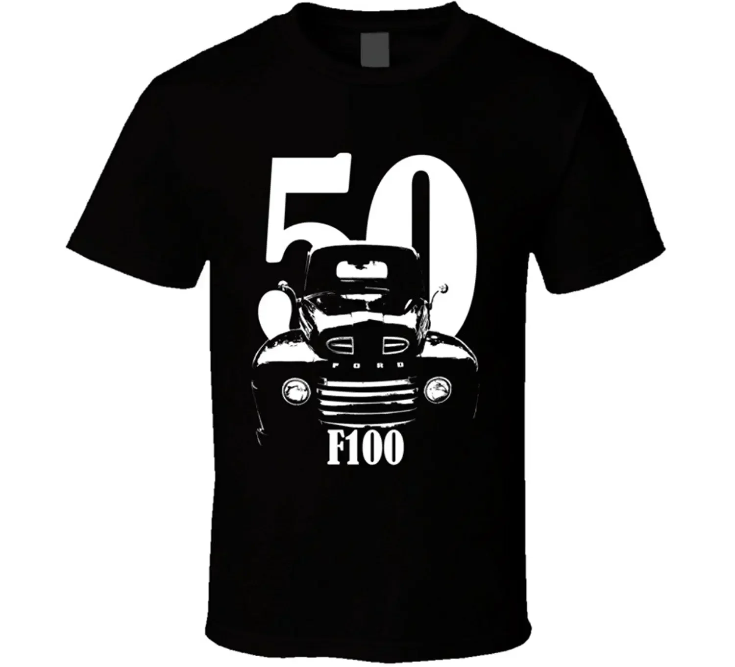 Cool Casual Old School Car Fans 1950 F100 Pickup Truck Grill View with Year and Model Name Black T Shirt O-Neck T Shirt Men