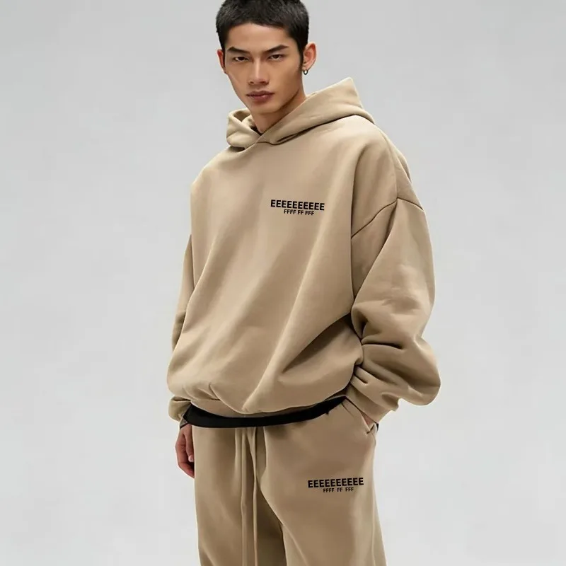 

Комплект мужских спортивных костюмов FW25 класса люкс: худи с силиконовыми буквами спереди и сзади, классический бренд, оверсайз, уличный стиль, для пар