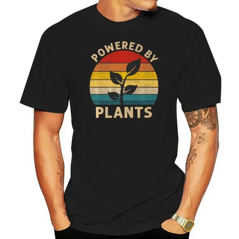 Vintage Powered By Plants Shirt Vegan Vegetarian Premium Black T-Shirt M-3Xl Graphic Tee Shirt