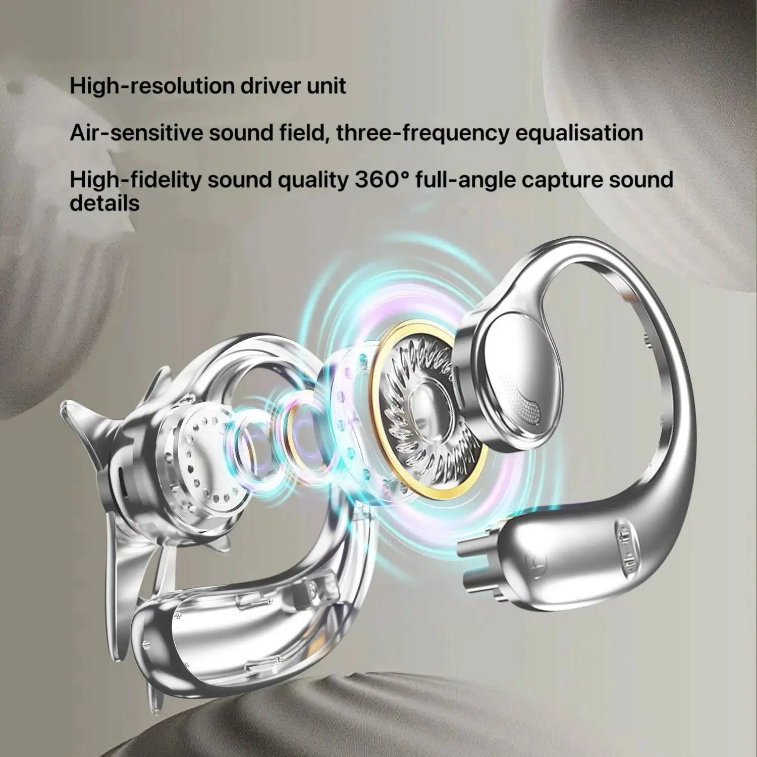 Wireless Bluetooth Chrome Earhook Headphones with Two Pair Magnetic Drill Set OWS Bone Conduction Hanging Ear IPX4 Sports Earbud