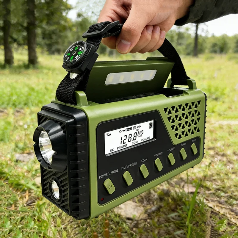 Hand Crank Solar Powered Emergency Radio 8000mAh AM FM SW Weather Alert Function Flashlight Cell Phone Charger Built-in Speaker