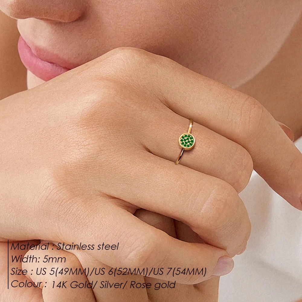 eManco New Zirconia Birthstone Ring 12 Color Stainless Steel Colorful Ring Anniversary Gift