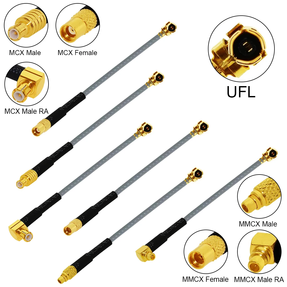 1pc UFL to  MCX MMCX Male Female 1.13mm Pigtail Cable Adapter 10cm/20cm/30cm NEW