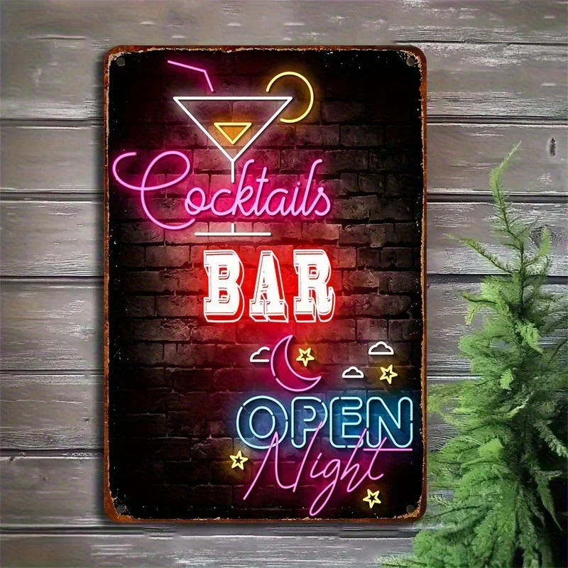 Neon Roostertail Bar Tin Sign, Roostertails Bar Open Night, Bright Neon Lights, High-Quality Metal, Perfect for Bar, Pub, Lou