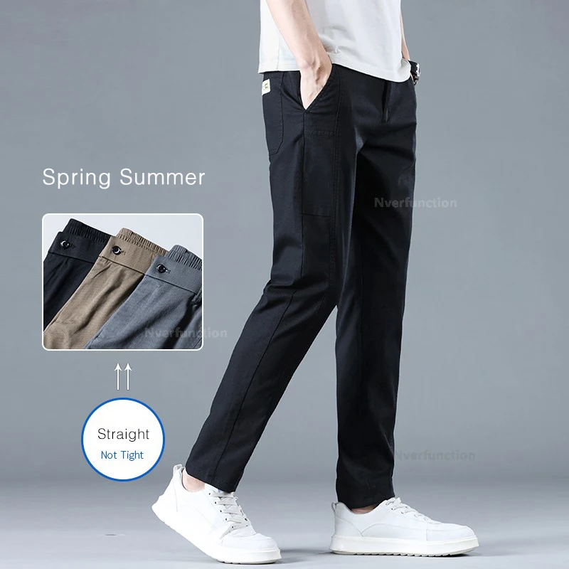 Men's Clothing Elastic Pants Spring Summer New Slim Straight Business Soft Trousers Classic Fashion Cozy Black Gray Camel Pant