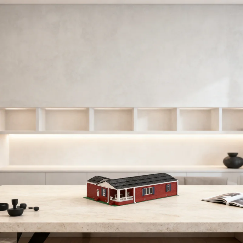 

5755 деталей MOC: Архитектурная модель в стиле Mid-Century Modern Ranch Rambler. Конструктор для творчества, подарок, декор для демонстрации, сборка.