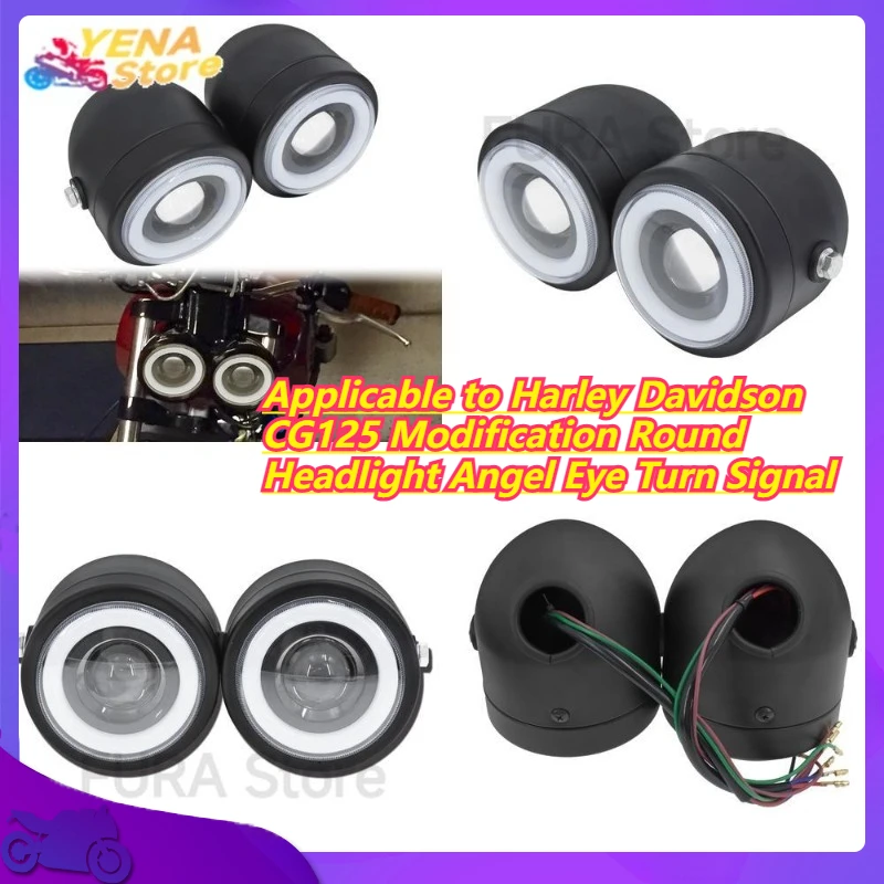 

Retro Motorcycle LED Dual Light Applicable to Harley Davidson CG125 Modification Round Headlight Angel Eye Turn Signal