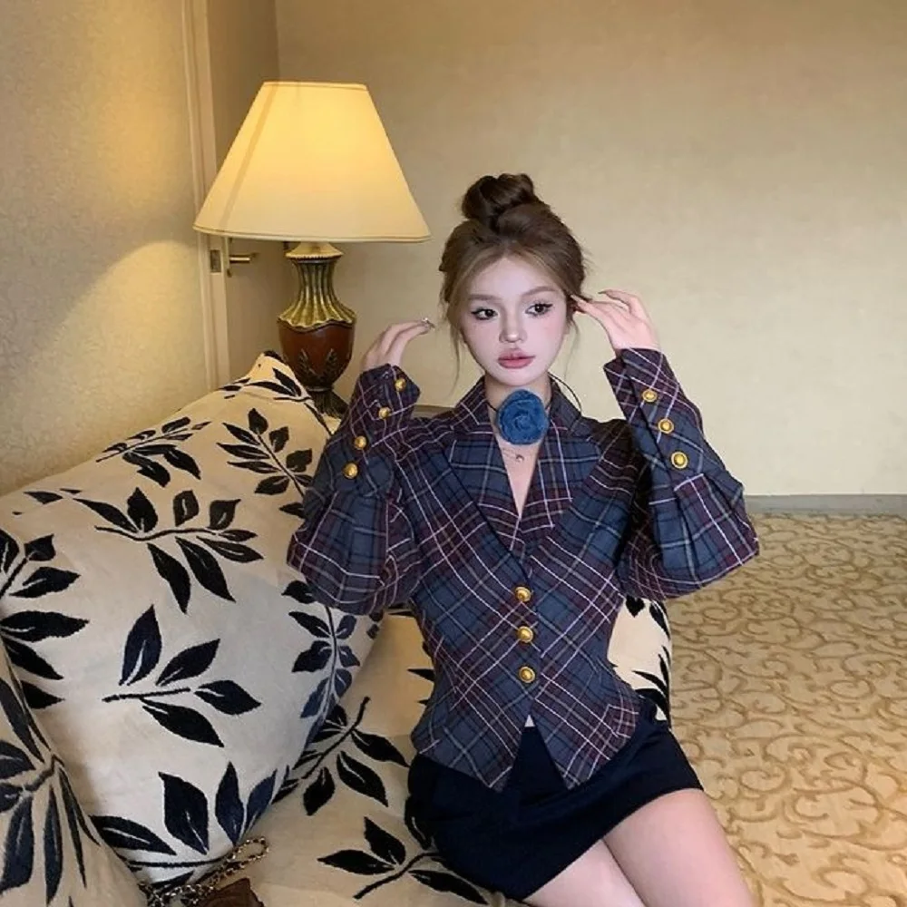 

Maillard Wears Two-Piece Small Fragrance Lapel Plaid Coat High Waist Pocket Hip Skirt Women Spring Autumn