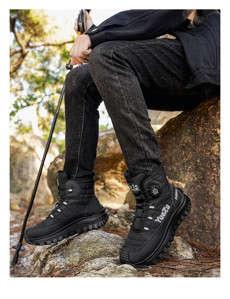 Outdoor Herren Schneestiefel Winter Plüsch Warme Baumwollstiefel Hohe Herren Freizeit Wanderstiefel Rutschfeste Wasserdichte Knöchelstiefel – Detail 16