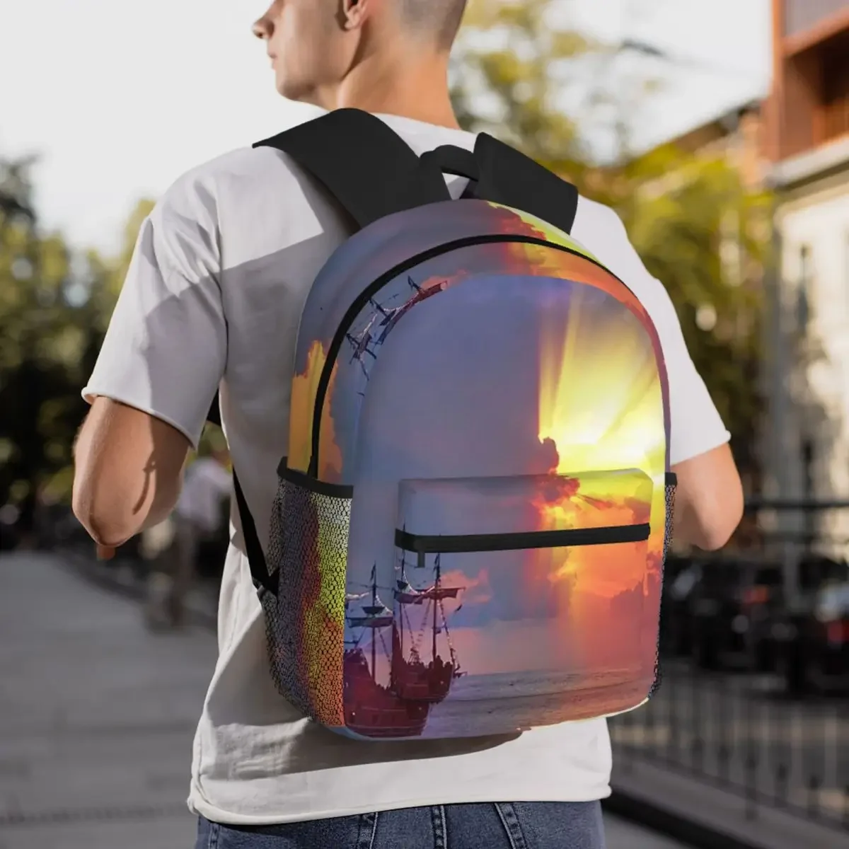 حقيبة ظهر Galleon At Sunset With Radiant Skies حقيبة ظهر ذات سعة كبيرة للأطفال حقيبة كتب مدرسية حقائب كتف للرجال والنساء #6