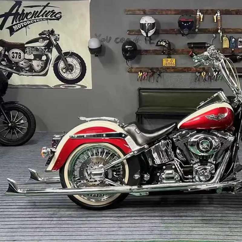 Silver for Softail Heritage Successor Fat Boy Breakout 00-17 Modified FishTail Exhaust PipeGangster AccessoriesMotorcycle parts