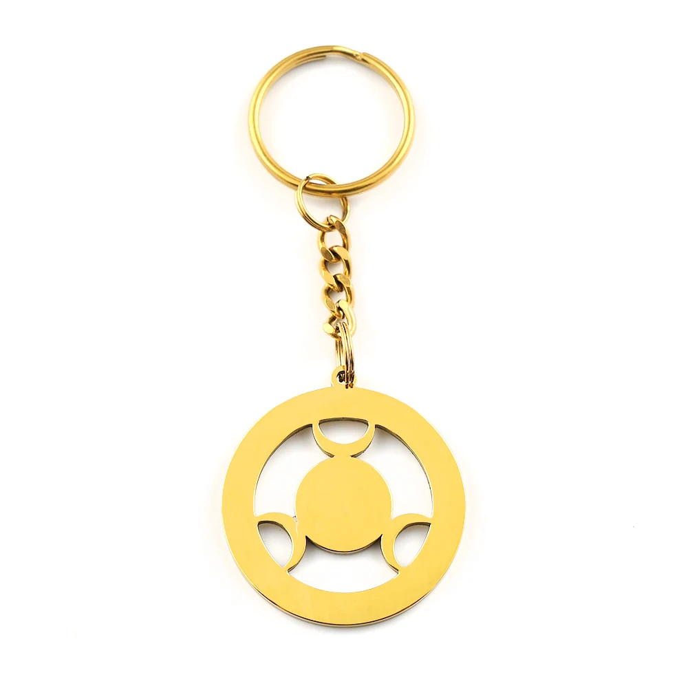Wicca Triple Moon Goddness Hekate Wheel Stainless Steel Key Chain Strophalos Hecate Magic Symbol Charm PIN Key Ring Jewelry Gift