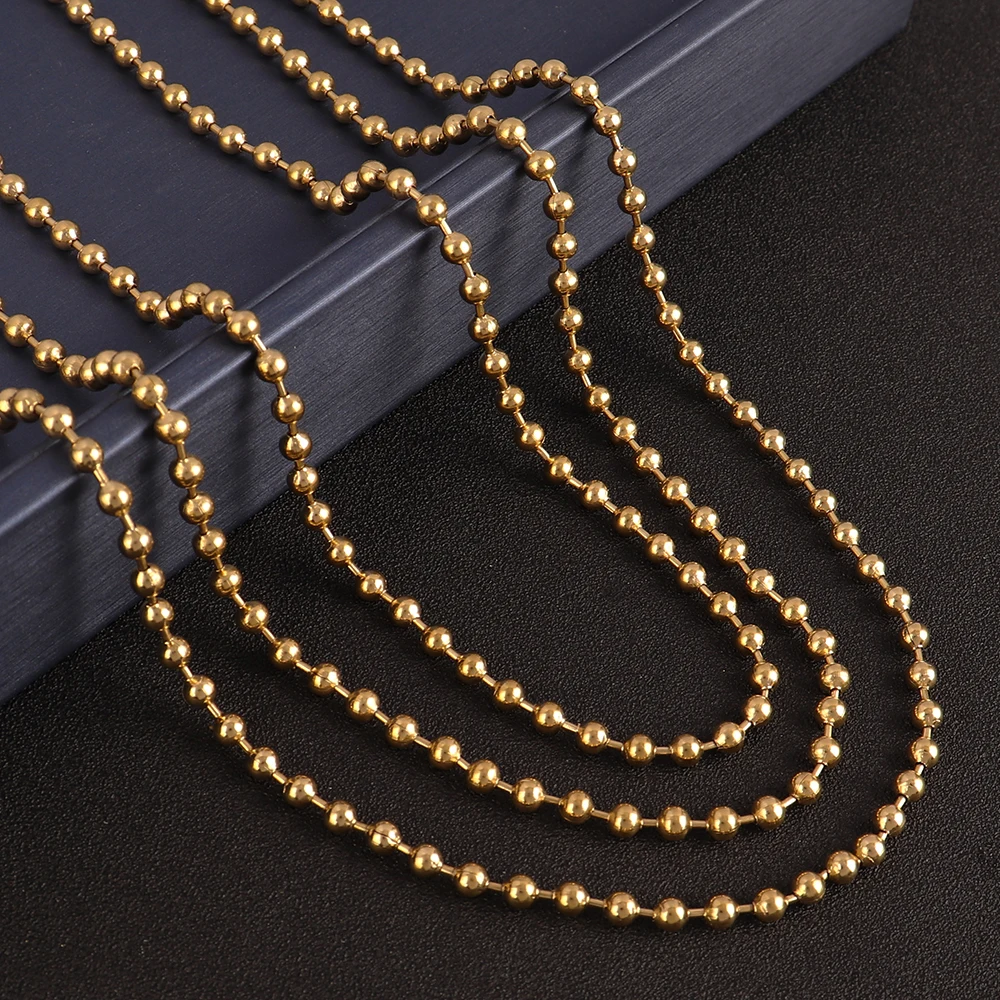 Stainless Steel Necklace For Women Men Gold Color Round Ball Chain Beads Chain Necklaces Choker Jewelry Wholesale