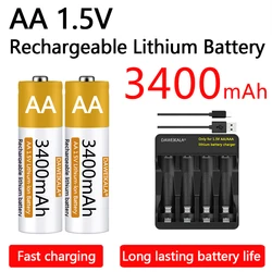 AA 1.5V Rechargeable Battery 3400mAh Lithium-ion Battery AA  Battery for remote control mouse fan Electric toy with USB charger