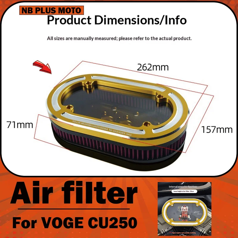 【Premium】For VOGE CU250 Modified Vintage Style: Larger Elliptical Transparent Air Filter, Right-Side Air Filter Decorative Acces