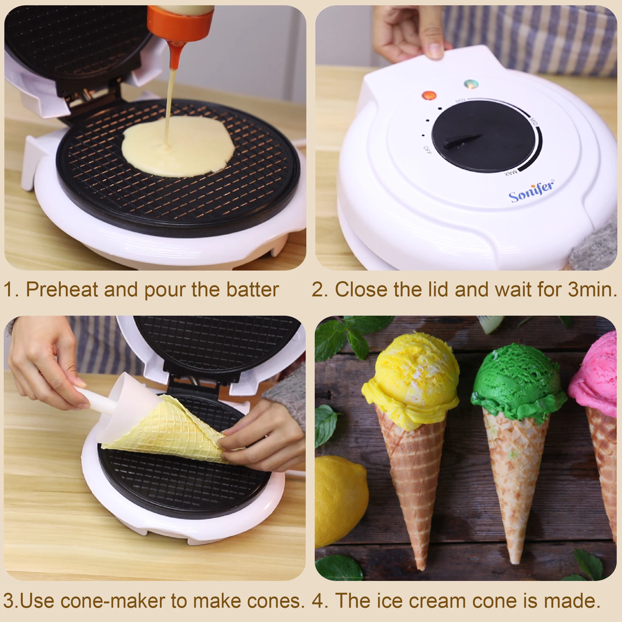 Electric Egg Roll Maker Crispy Omelet Mold Crepe Baking Pan Pancake Bakeware DIY Ice Cream Cone Machine Pie Frying Grill Sonifer