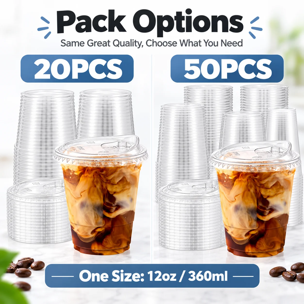 12oz Clear Plastic Cups with Lids Sturdy Iced Coffee Cups with Sip Lids Disposable Plastic Smoothie Cups for Cold Drinks