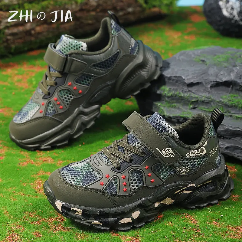 Summer New Children's Fashion Casual Shoes Mesh Hollow Breathable Camouflage Footwear Boys Girls Field Training Non slip Sneaker