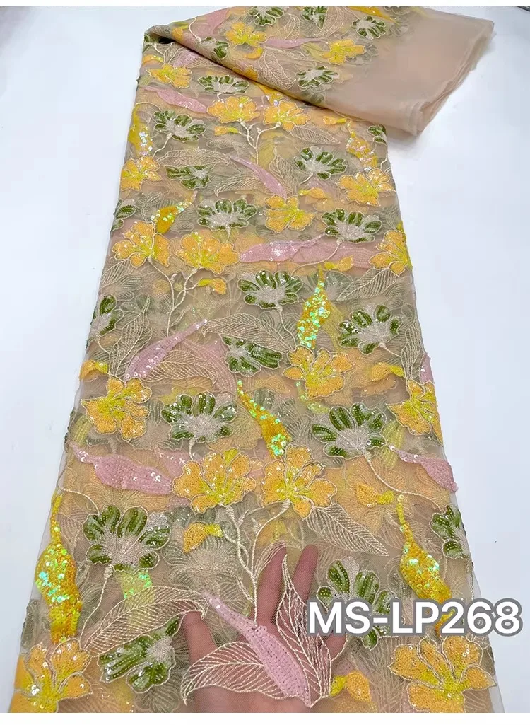 1yard Luxury Double color bead flower sequin embroidery tela Dress cheongsam diy sewing fabric New soft mesh fabric view 3