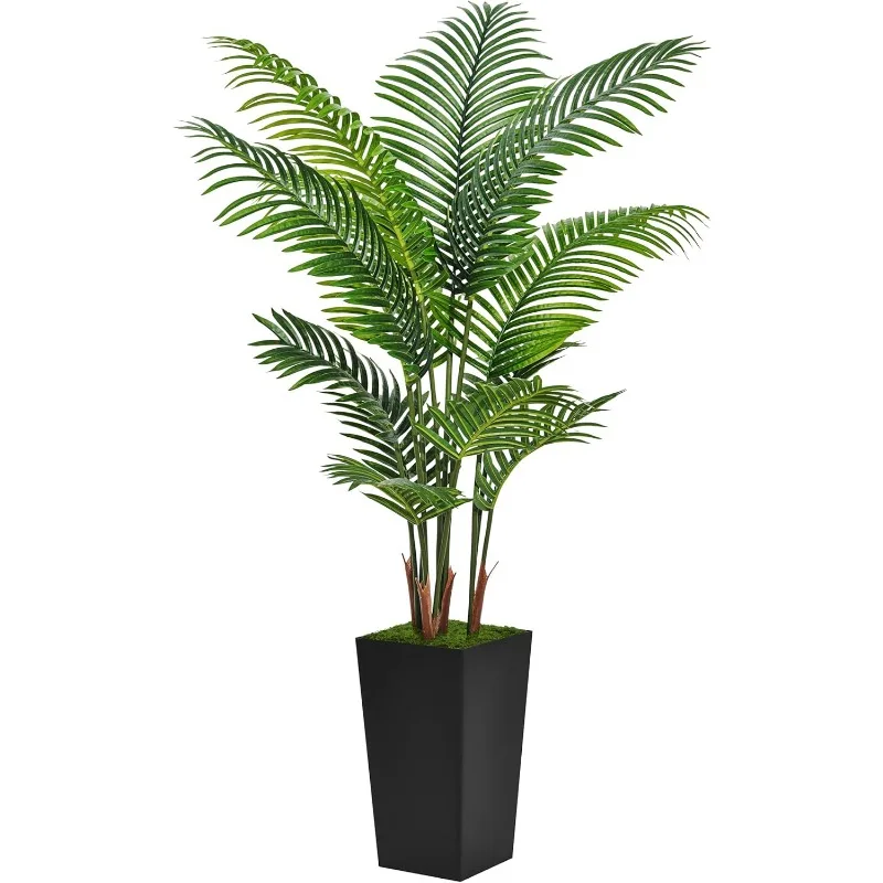 

Artificial Palm Tree 5FT - Fake Tree with Gray Tall Planter - Faux Tropical Areca Floor Plant in Pot - Artificial Silk Plant