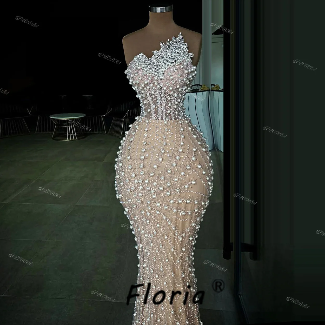 Luxury Heavy Beads Mermaid Prom Dress Full Pearls Crystal Sleeveless Wedding Engagement Gowns vestidos de fiesta elegantes 2025