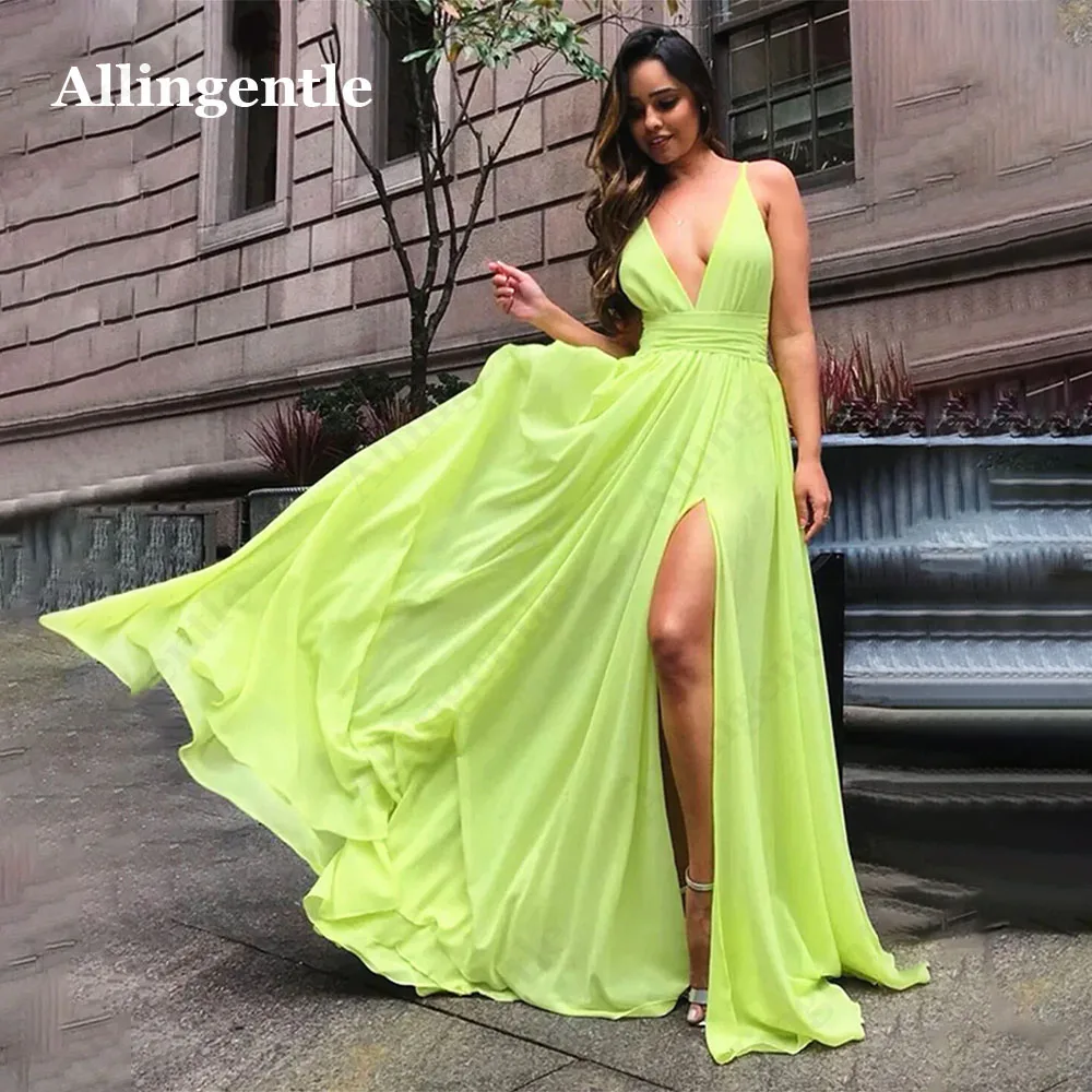 

Allingentle Women Evening Dresses Deep V-Neck Spaghetti-Strap Chiffon 2024 A-Line Party Dress Formal Special Occasion Prom Gown