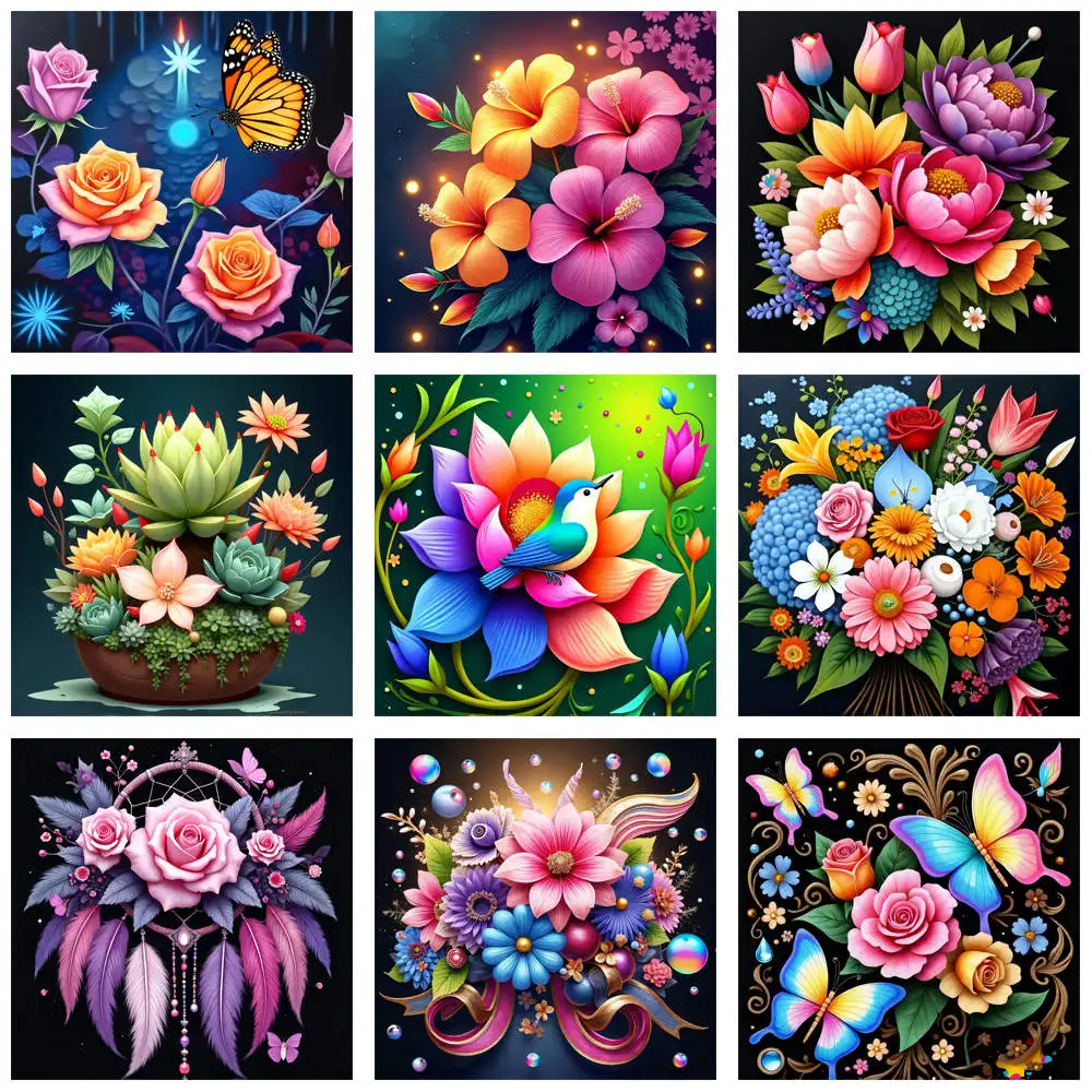 5D-Diamantgemälde zum Selbermachen, Blumenmuster, Schmetterling, Strass-Kunst, volle runde Diamant-Sticksets, Bild, Heimdekoration