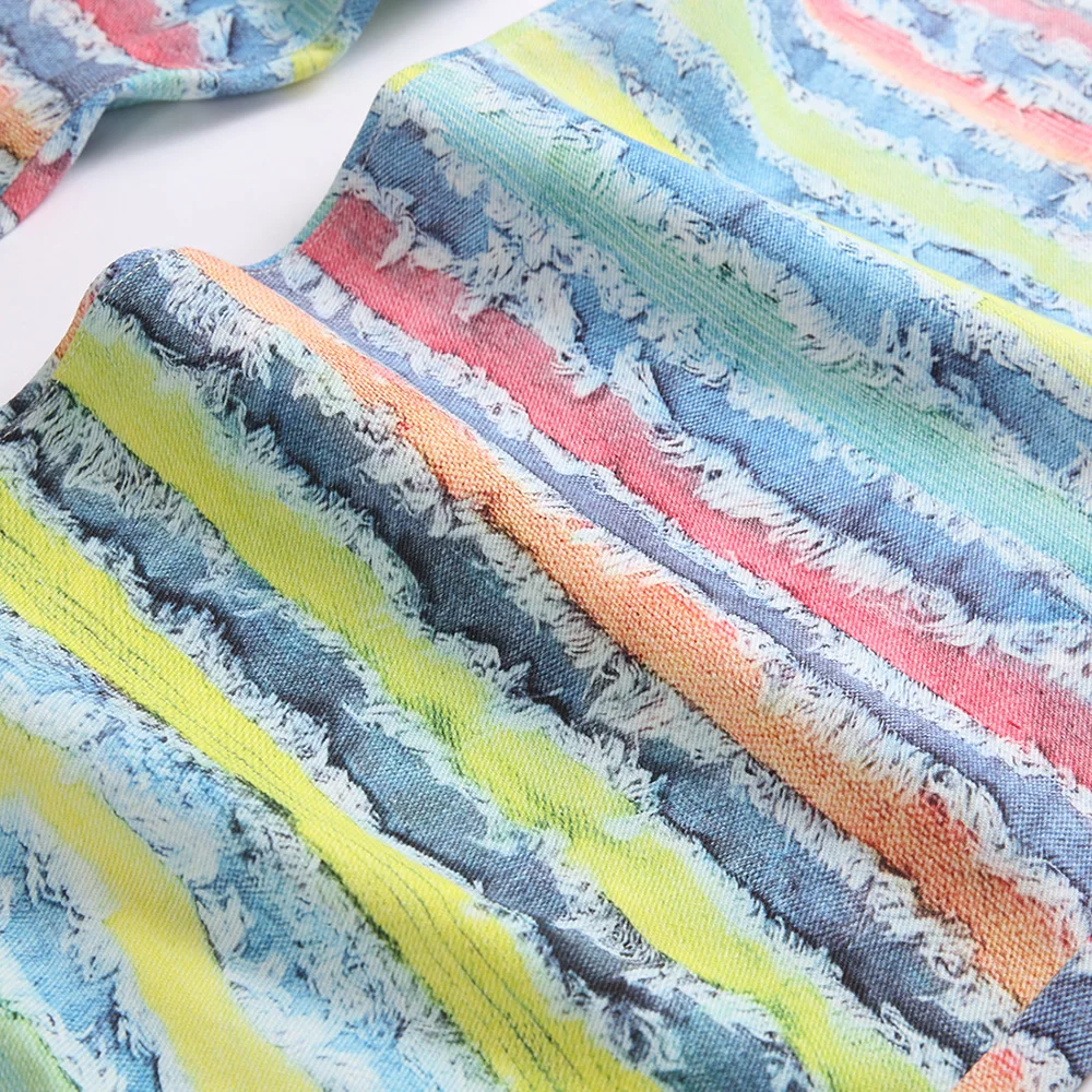 الرجال Y2K جينز واسع الساق ملون شريطية مطبوعة السراويل فضفاضة القطن الدنيم السراويل