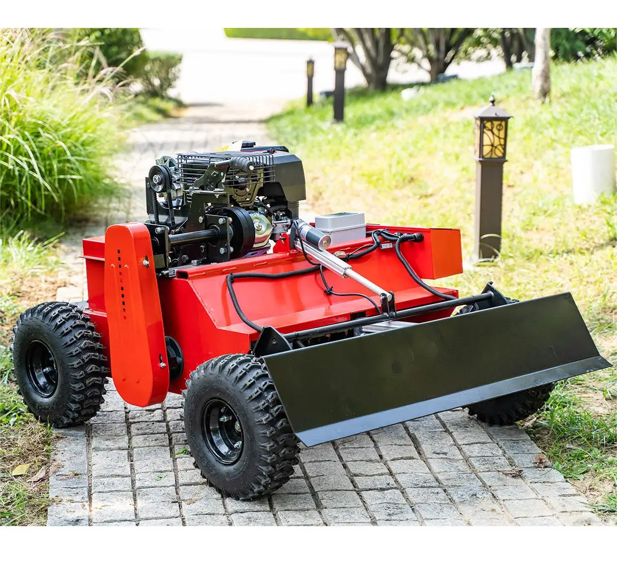 

Self propelled Electric lawn mower Robot gas remote control tractor snow plow with the blade