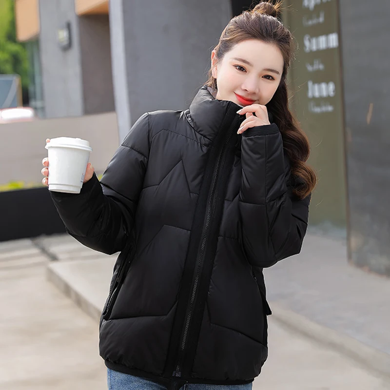 Women Warm Puffer Coats Zipper Short Parkas Outwear 2023 Stand Collar Winter Parkas Thick Cotton Padded Jackets for Female Ins