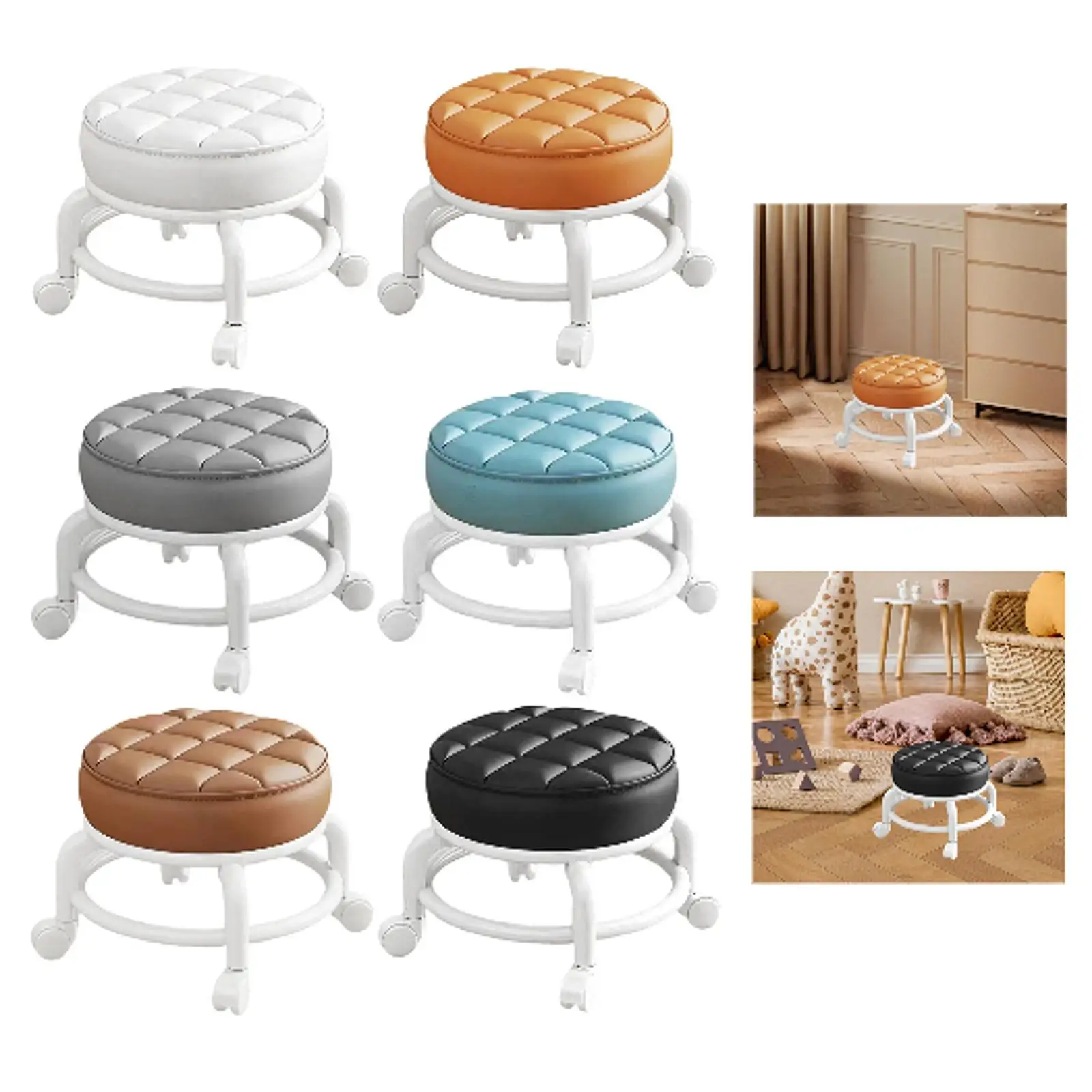 

360° Rotating Roller Stool Women Lightweight Sturdy Multiuse Movable Mini Stool for Home Living Room Kitchen Barber Shop Office