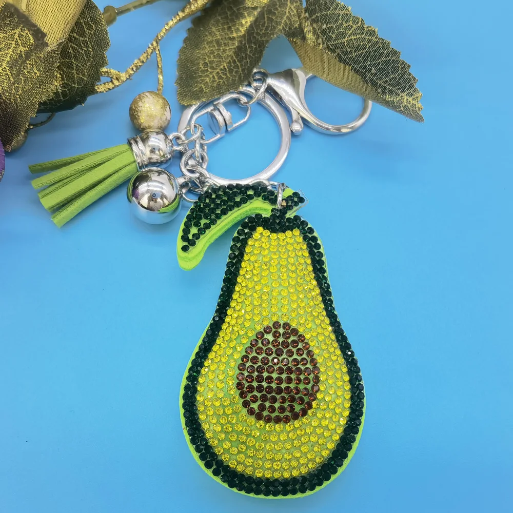 Fashion Creative Avocado with Full Crystal Rhinestone Keyrings Key Chains Rings Holder Purse Bag For Car Lovely Keychains