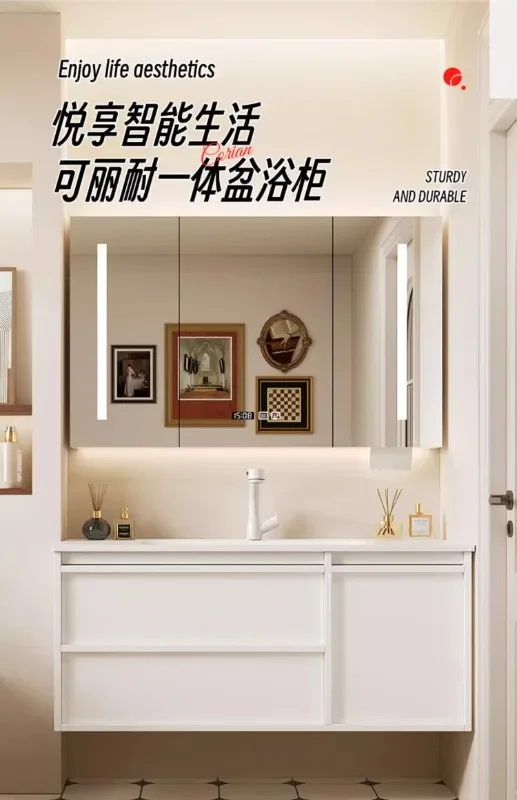 Medieval French retro bone line bathroom cabinet combination ceramic integrated basin washstand