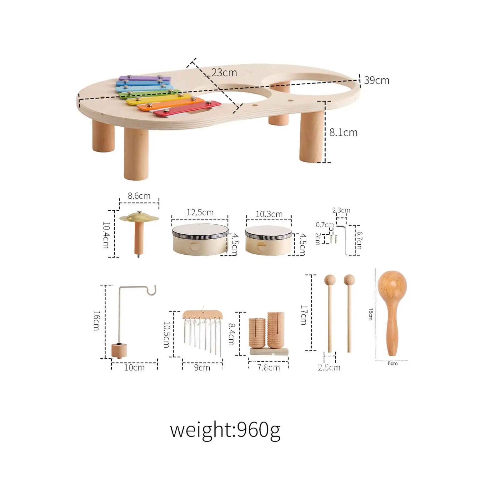 Conjunto de bateria infantil habilidade motora fina 5 em 1 brinquedos educativos sensoriais brinquedos musicais para bebês