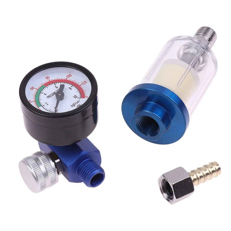 Blue & Clear Spray Gun Air Regulator Gauge In-line Oil Water Trap Filter Separator JP/EU/US Adapter Pneumatic Tools For Airbrush