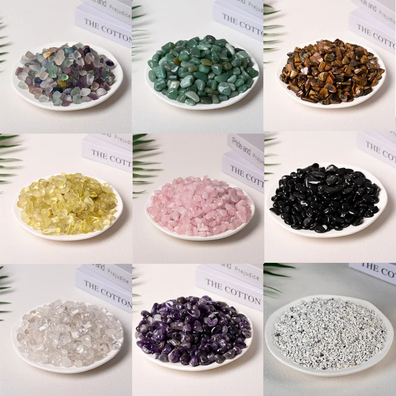 100g Natural Stones Clear Quartz Pink Crystal Amethyst Citrine Fluorite Aventurine Tiger Eye Obsidian Gravel for Decoration Home