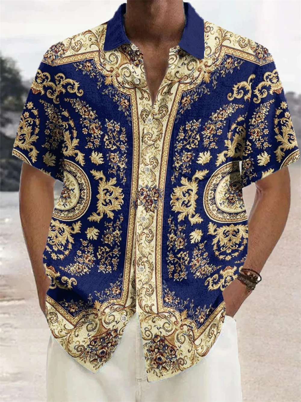Mens Shirt Vintage Ethnic 3D Print Short Sleeve Casual Button Shirt Summer Beach Shirts Shirt Holiday Casual Blouse Streetwear